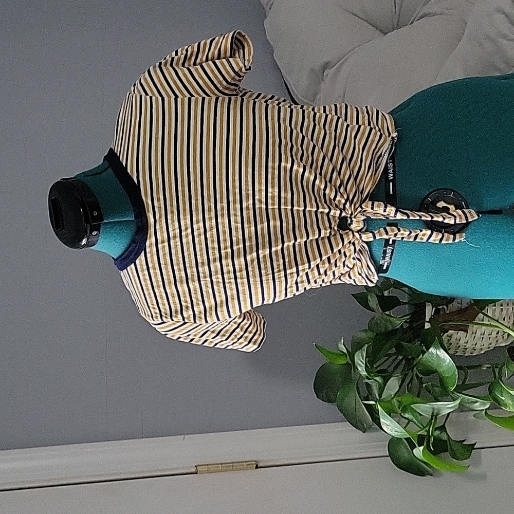 Ginger G, Yellow and Blue Striped Crop Top, Medium